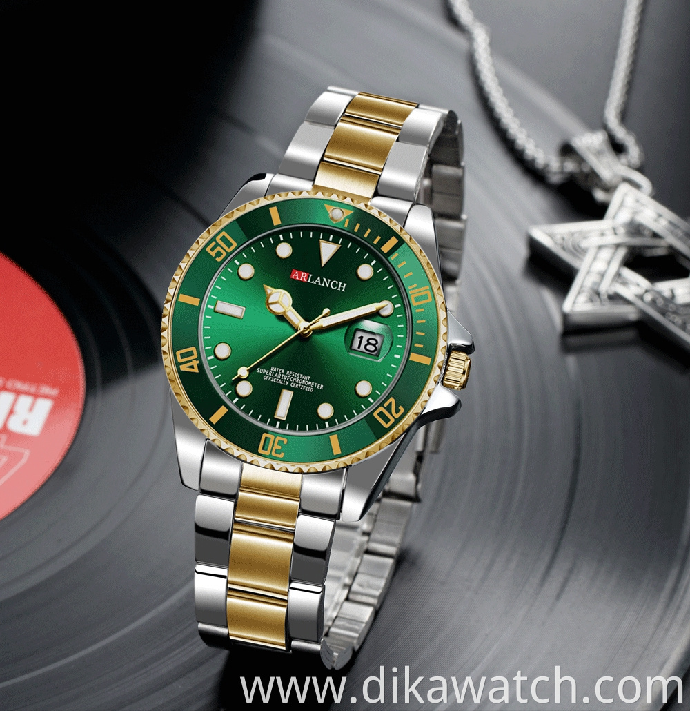 ARLANCH A306 New Water Ghost Series Classic Green Dial Luxury Men Not Automatic Watches Stainless Steel Waterproof Quartz Watch